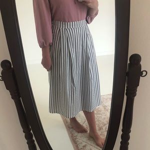 Midi Light Weight High Waisted Striped Skirt